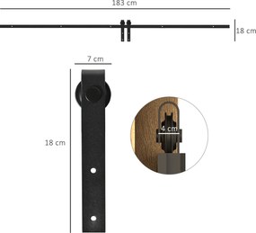 HOMCOM Zestaw do Drzwi Przesuwnych Prowadnica Stal Węglowa Czarna do Drewnianych Drzwi 183x06x18cm | Aosom PL
