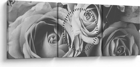 Obraz - Róża, czarno - biały (z zegarem) (90x30 cm)