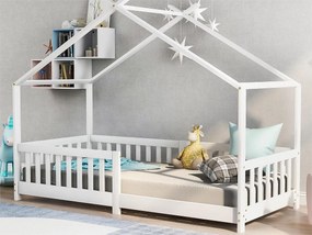 Łóżko dziecięce kabinowe - 90 x 200 cm - sosna - stelaż listwowy - białe
