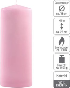 Zestaw słupkowych świec, 25 cm, Ø 10 cm, różowy, 2 sztuki.