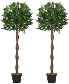 Outsunny Zestaw 2 Sztucznych Laurów, 120 cm, Sztuczne Rośliny w Cementowej Doniczce, Rośliny z Plastiku do Wnętrz i Zewnętrz, Zielone