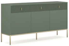 Komoda do Salonu Sypialni MARCOS 155 cm Zielona Ryflowana Trzydrzwiowa z Szufladami Nowoczesna