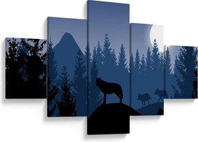Obraz - Wataha wilków pod księżycem w pełni (125x70 cm)