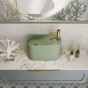 Umywalka z kamienia syntetycznego nablatowa / wisząca owalna zielona 45 x 22 cm OVELA Green : Typ montażu - nablatowa