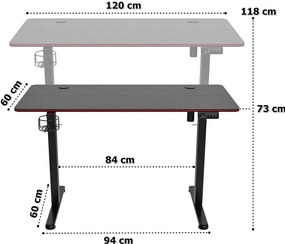 Czarne biurko regulowane elektrycznie z LED RGB G0-N74