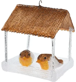 Oświetlona dekoracja zewnętrzna Karmnik dla ptaków z 10 diodami LED, brązowy, 18,5 x 16,5 x 23 cm