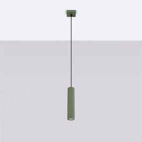 Lampa wisząca KARBON 1 zielona oliwkowa ryflowana SOLLUX  LIGHTING
