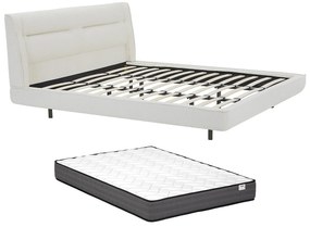 Łóżko 180 x 200 cm - Tkanina z bukli - Beż + Materac - ISYDE