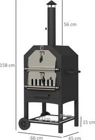 Outsunny Piekarnik do Pizzy 2w1 Kamień do Pizzy Pojemnik na Popiół Termometr Czarny | Aosom PL