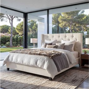 Łóżko tapicerowane MCW-N59,  kremowo-beżowe