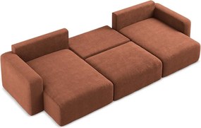 Rozkładany/ze schowkiem narożnik z tkaniny szenilowej (w kształcie litery U) w kolorze terakoty Kona – Makamii