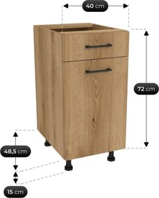 Zestaw Mebli Kuchennych MODERN 170 cm Czarny/Dąb Evoke Ryflowany Loftowy