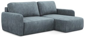 Szaroniebieski narożnik rozkładany z tkaniny szenilowej ze schowkiem (prawostronny/z szezlongiem) Lilo – Makamii