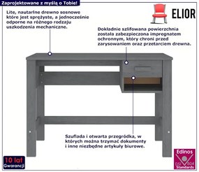 Ciemnoszare biurko z drewna sosnowego - Poliov
