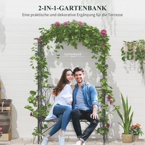 Outsunny Metalowa Pergola z Ławką - Czarny Kolor, 115x50x203cm - Ogrodowa Oaza Relaksu