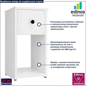 Biała wąska wysoka szafka nocna z szufladą T4-N86