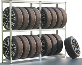 Regał na opony TYRE, 120x40x180 cm, max 795 kg, srebrna/jasnobrązowy Jurhan