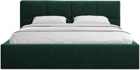 Ciemnozielone aksamitne tapicerowane łóżko dwuosobowe ze schowkiem ze stelażem 140x200 cm Hiko – Makamii