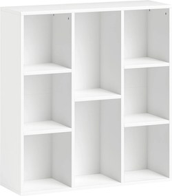 HOMCOM 3-poziomowa półka na książki, 8 przegródek, Płyta wiórowa, Regał na przechowywanie, Biały