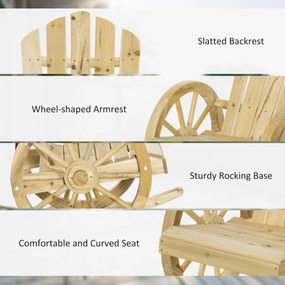 Outsunny Fotel bujany, rustykalny fotel relaksacyjny, krzesło ogrodowe z designem na kółkach, fotel bujany, drewno lite, naturalne drewno, 68 x 88 x 92 cm