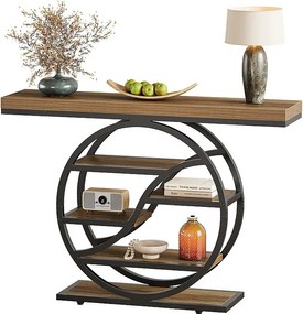 120 cm, 5-poziomowy stół konsolowy w stylu industrialnym z okrągłą podstawą