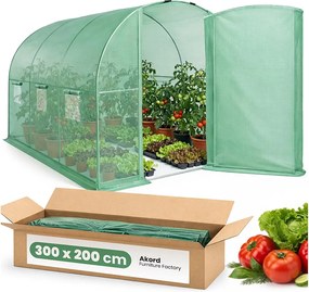 Szklarnia ogrodowa foliowa tunel z metalowymi drzwiami 6 okien Zielona 200x300x200 cm