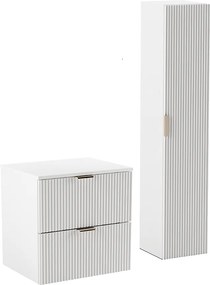 Biały Zestaw Łazienkowy 60cm Szafka Blat Słupek Ryflowane Fronty