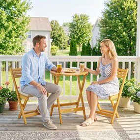 Outsunny Zestaw Mebli Balkonowych 3-częściowy FSC Drewno Składany Zestaw Ogrodowy z Okrągłym Stołem i 2 Krzesłami | Aosom PL