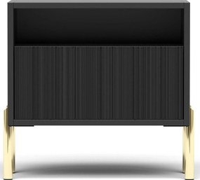 Czarna ryflowana szafka nocna w stylu glamour L0-E75