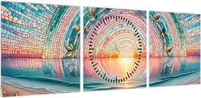 Obraz – Mozaika zachodzącego słońca (z zegarem) (90x30 cm)