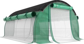 Outsunny Szklarnia Polytunelowa 4 x 3 x 2 m z siecią przeciwsłoneczną, zwijanymi ścianami bocznymi, pokrywą z plastiku, stalową ramą, Zielony