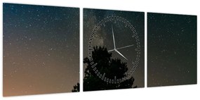 Obraz nocnego nieba z drzewami (z zegarem) (90x30 cm)