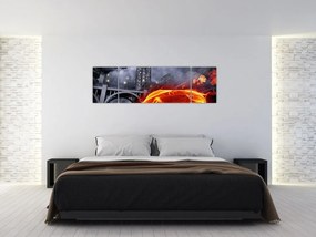 Obraz płonącego samochodu (170x50 cm)