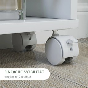 HOMCOM Regał wielofunkcyjny na kółkach, wąski, 4 półki, 45x15x91 cm, Biały