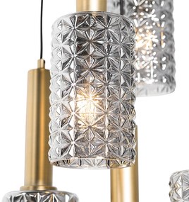 Lampa wisząca brąz z dymionym szkłem okrągłym 5 świateł - Elva ArtDeco Oswietlenie wewnetrzne