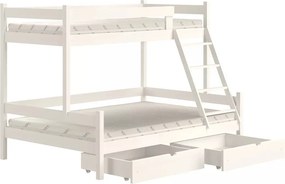 Łóżko drewniane Poli 80x180/120x180 piętrowe z szufladami - biały