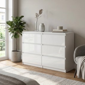 Komoda NUDO 138,5 cm do Salonu Sypialni 6 Szuflad Biały