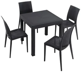 Antracytowy zestaw mebli ogrodowych z imitacji rattanu dla 4 osób Rattan – Floriane Garden