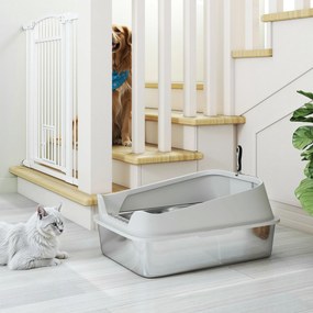 PawHut Kuweta ze stali nierdzewnej otwarta z łopatką, wysokie ścianki dla dużych kotów do 12 kg, 69,8 x 50,3 x 29,8 cm, Szara | Aosom PL