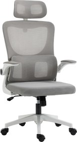 Vinsetto Fotel biurowy szary regulowana wysokość odchylane oparcie zagłówek do 120 kg ergonomiczny | Aosom PL
