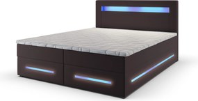 Masseno Łóżko kontynentalne MANU 140x200 cm LED z pojemnikiem na pościel - Brązowy, MADRYT 928
