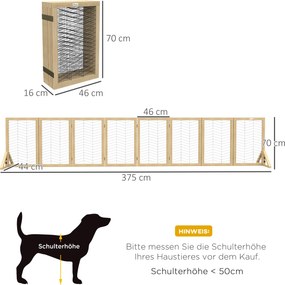 PawHut Brama dla psa, ochraniacz schodowy, panelowana, z drewna sosnowego, 375 cm x 44 cm x 70 cm, Naturalne