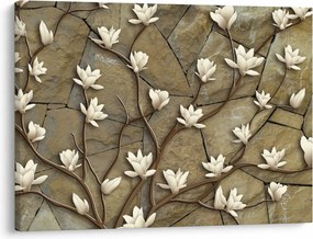 Obraz - Białe magnolie na murze kamiennym (70x50 cm)