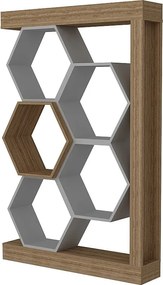 Nowoczesny regał w kolorze białym i orzechowym, 90 x 24,6 x 140 cm | Płyta wiórowa pokryta melaminą w 100%, grubość 18 mm | Stylowe miejsce