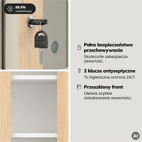 Witryna przeszklona metalowa wysoka z zamkiem biała/dąb sonoma, 900x1850x400 mm: AMELIA Eco Design