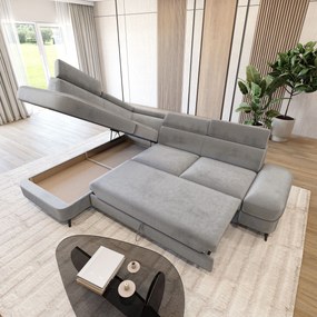Masseno Narożnik AVISE z funkcją spania i pojemnikiem na pościel Narozniki L, Rozkładana sofa - Jasnoszary, MONOLITH 84