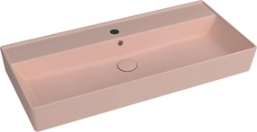 Umywalka  ceramiczna nablatowa / wisząca różowa z półką i otworem na baterie 100 x 45 cm LERA pink