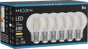 Mexen Vintis 6x żarówka filament LED E27, G45, 2W, Ciepła - 2700K, 240 lm, clear - L156-E14-0227-00x06