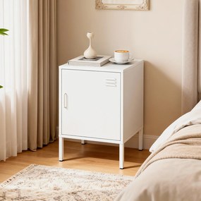 HOMCOM Stolik nocny ze stali, stolik pomocniczy do różnych zastosowań, regulowana półka, do sypialni, salonu, biały