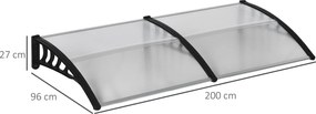 Outsunny Osłona nad drzwi, Ochrona przed deszczem, wiatrem i gradem, Poliwęglan, Aluminium, 200 x 96 x 27 cm, Czarna